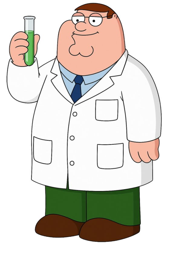 Peter Peptides holding a green test tube